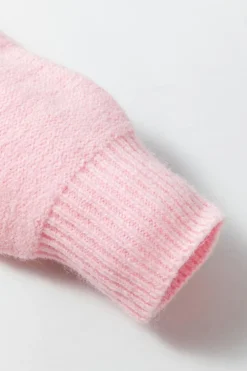 Discount Dear-Lover Knitted Flower Pattern Ribbed Edge Sweater Pink