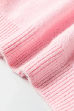 Discount Dear-Lover Knitted Flower Pattern Ribbed Edge Sweater Pink