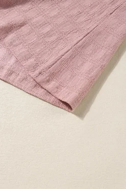 Fashion Dear-Lover Lattice Textured Split Neck Tank Top Pink