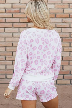 Fashion Dear-Lover Leopard Animal Print Pullover and Shorts Loungewear Pink