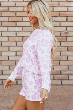 Fashion Dear-Lover Leopard Animal Print Pullover and Shorts Loungewear Pink