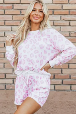 Fashion Dear-Lover Leopard Animal Print Pullover and Shorts Loungewear Pink