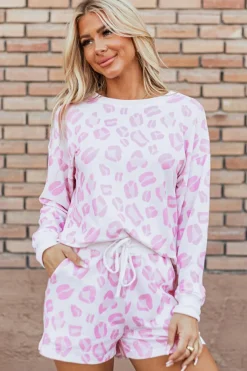 Fashion Dear-Lover Leopard Animal Print Pullover and Shorts Loungewear Pink