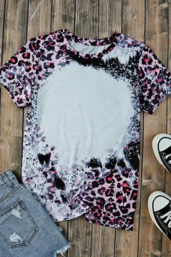 Outlet Dear-Lover Leopard Dyed Print Bleached Blank Tee Pink