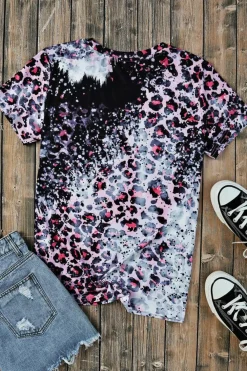 Outlet Dear-Lover Leopard Dyed Print Bleached Blank Tee Pink