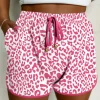 Fashion Dear-Lover Leopard Elastic Waist Lace up Contrast Trim Casual Shorts Pink