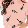 Sale Dear-Lover Leopard Guitar Sequin Patch Crew Neck Tee Pink