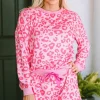 Online Dear-Lover Leopard Long Sleeve Satin Tie Shorts Two Piece Set Pink