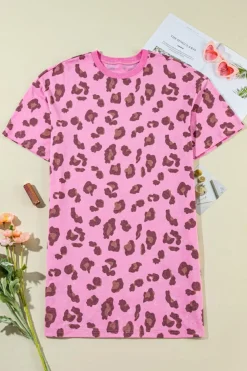 New Dear-Lover Leopard Mineral Wash Side Pocket Shift Mini Dress Pink