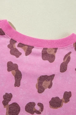 New Dear-Lover Leopard Mineral Wash Side Pocket Shift Mini Dress Pink