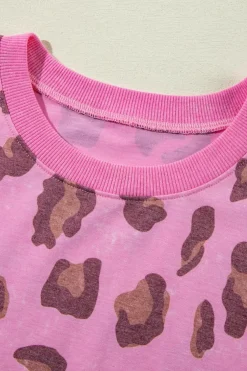 New Dear-Lover Leopard Mineral Wash Side Pocket Shift Mini Dress Pink