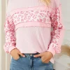 Online Dear-Lover Leopard Patchwork Exposed Seam Waffle Knit Top Pink