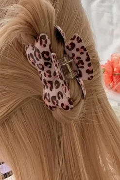 Online Dear-Lover Leopard Print Bow Knot Shape Hair Claw Clip Pink
