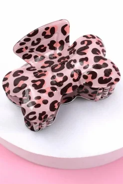 Online Dear-Lover Leopard Print Bow Knot Shape Hair Claw Clip Pink