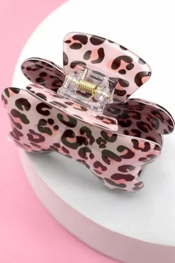 Online Dear-Lover Leopard Print Bow Knot Shape Hair Claw Clip Pink