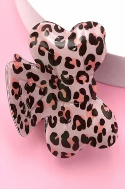 Online Dear-Lover Leopard Print Bow Knot Shape Hair Claw Clip Pink