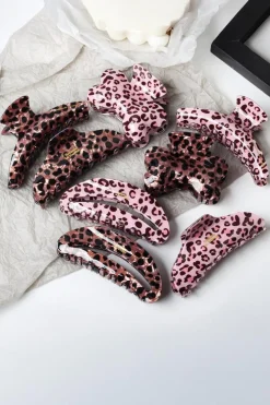Online Dear-Lover Leopard Print Bow Knot Shape Hair Claw Clip Pink