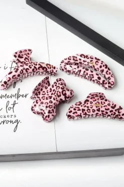 Online Dear-Lover Leopard Print Bow Knot Shape Hair Claw Clip Pink