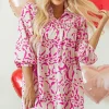 Best Dear-Lover Leopard Print Loose Fit Babydoll Mini Dress Pink