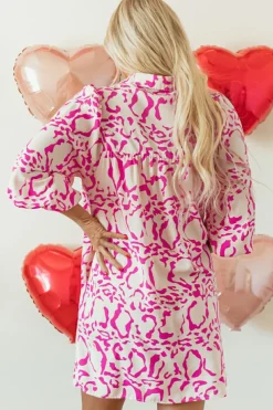 Best Dear-Lover Leopard Print Loose Fit Babydoll Mini Dress Pink