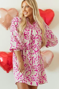 Best Dear-Lover Leopard Print Loose Fit Babydoll Mini Dress Pink