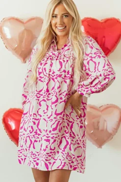 Best Dear-Lover Leopard Print Loose Fit Babydoll Mini Dress Pink