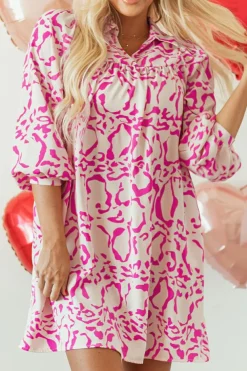 Best Dear-Lover Leopard Print Loose Fit Babydoll Mini Dress Pink