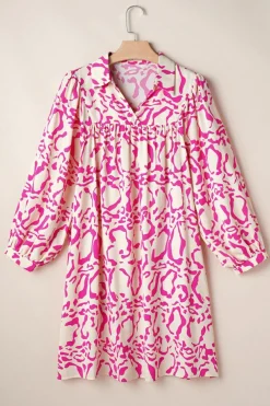 Best Dear-Lover Leopard Print Loose Fit Babydoll Mini Dress Pink
