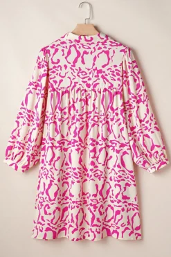 Best Dear-Lover Leopard Print Loose Fit Babydoll Mini Dress Pink
