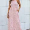 Fashion Dear-Lover Leopard Print Pocketed Sleeveless Maxi Dress Pink