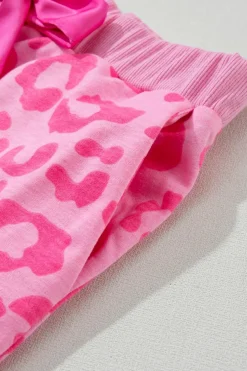 Outlet Dear-Lover Leopard Print Tee and Satin Tie Shorts Lounge Set Pink
