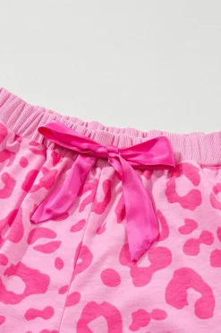 Outlet Dear-Lover Leopard Print Tee and Satin Tie Shorts Lounge Set Pink
