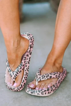 Online Dear-Lover Leopard Print Thick Sole Flip Flops Pink