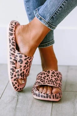 Online Dear-Lover Leopard Print Thick Sole Slip On Slippers Pink