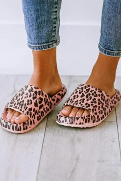 Online Dear-Lover Leopard Print Thick Sole Slip On Slippers Pink