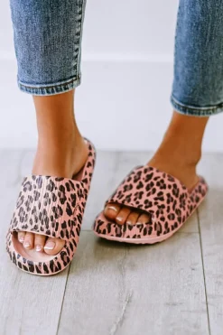 Online Dear-Lover Leopard Print Thick Sole Slip On Slippers Pink