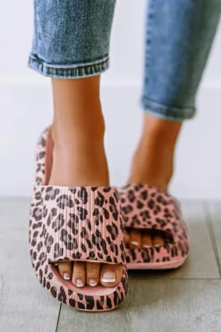 Online Dear-Lover Leopard Print Thick Sole Slip On Slippers Pink