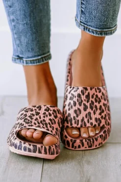 Online Dear-Lover Leopard Print Thick Sole Slip On Slippers Pink