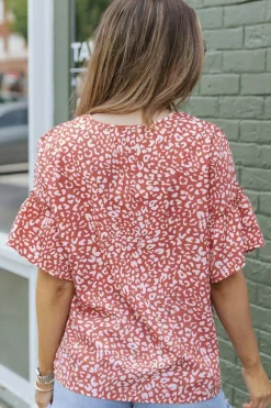 Best Dear-Lover Leopard Spotted Ruffle Sleeve T-Shirt Pink