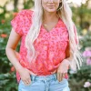 Best Dear-Lover Leopard V Neck Short Sleeve Blouse Pink