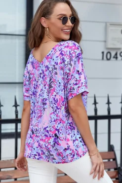 Sale Dear-Lover Loose Painted Floral Tee Pink