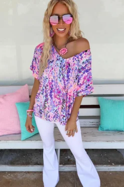 Sale Dear-Lover Loose Painted Floral Tee Pink