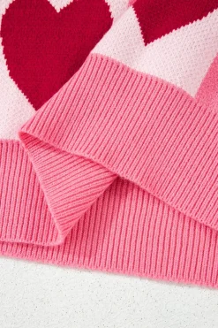 Sale Dear-Lover Love Heart Checkered Valentine Crew Neck Sweater Pink