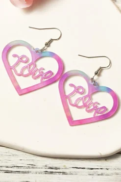 Fashion Dear-Lover Love Hollowed Heart Valentines Fashion Earrings Pink