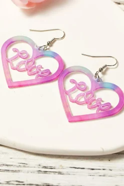 Fashion Dear-Lover Love Hollowed Heart Valentines Fashion Earrings Pink