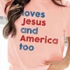 Clearance Dear-Lover loves Jesus and America too Vintage Letter Graphic Tee Pink