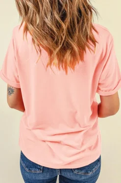 Clearance Dear-Lover Mama Checkered Print O Neck Casual T Shirt Pink