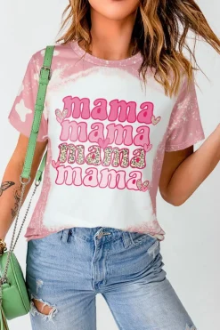 Outlet Dear-Lover Mama Leopard Heart Bleached Graphic T Shirt Pink