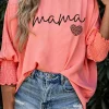 Clearance Dear-Lover mama Leopard Heart Print Shirred 3/4 Sleeve Top Pink