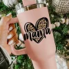 Online Dear-Lover mama Leopard Heart Shape Stainless Steel Insulate Cup 40oz Pink